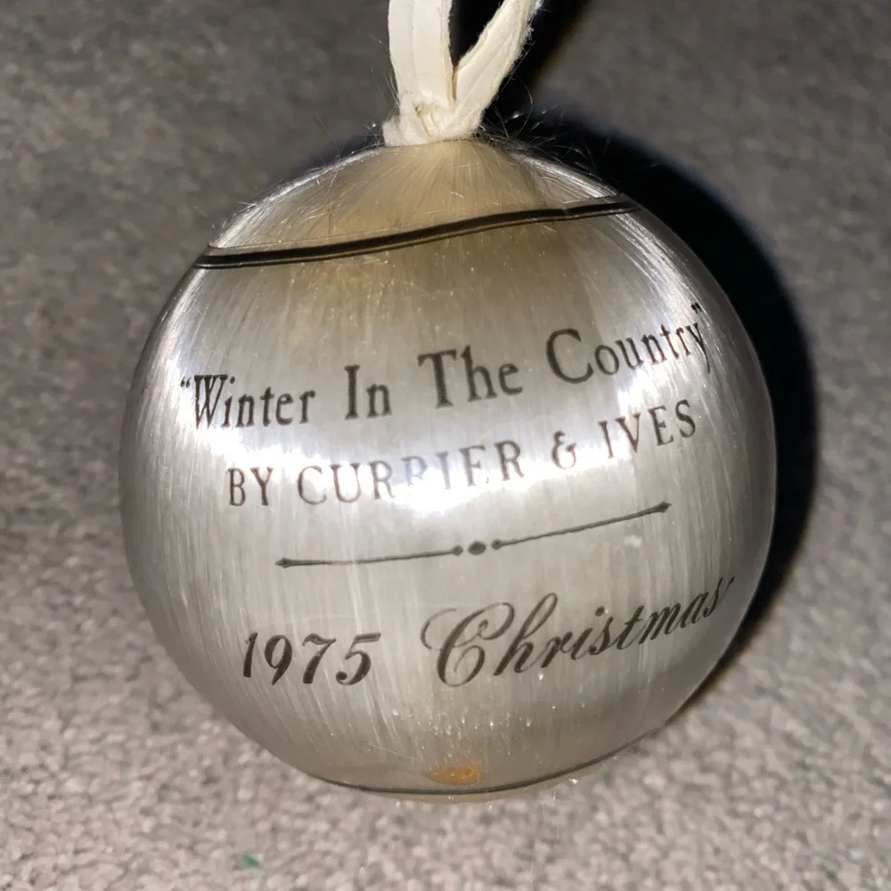 VINTAGE 1975  Christmas SATIN BALL ORNAMENT Winter In The Country Currier & Ives